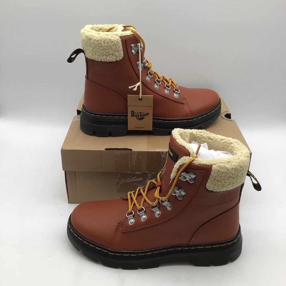 Dr. Martens Combs W FL Rust Tan Leather Fur Lined Hiker Combat Boots Size 10 NEW